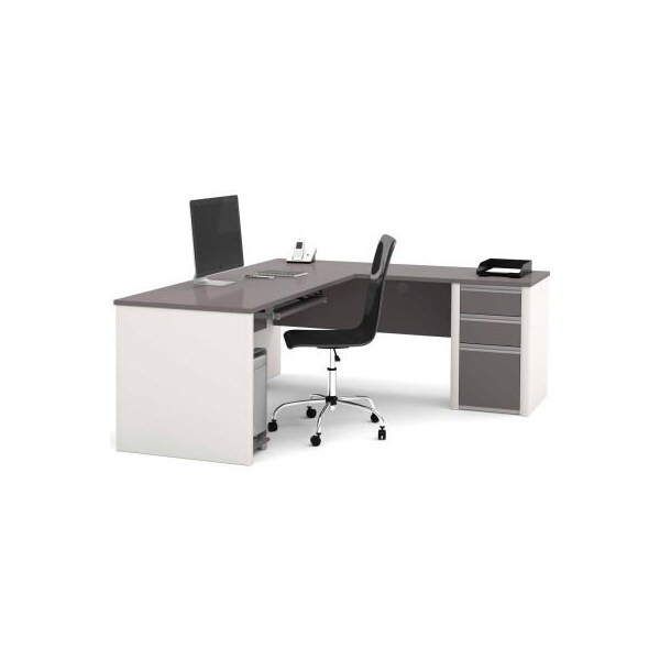 Bestar L Desk W/ Pedestal - 71" - Slate & Sandstone - Connexion Series